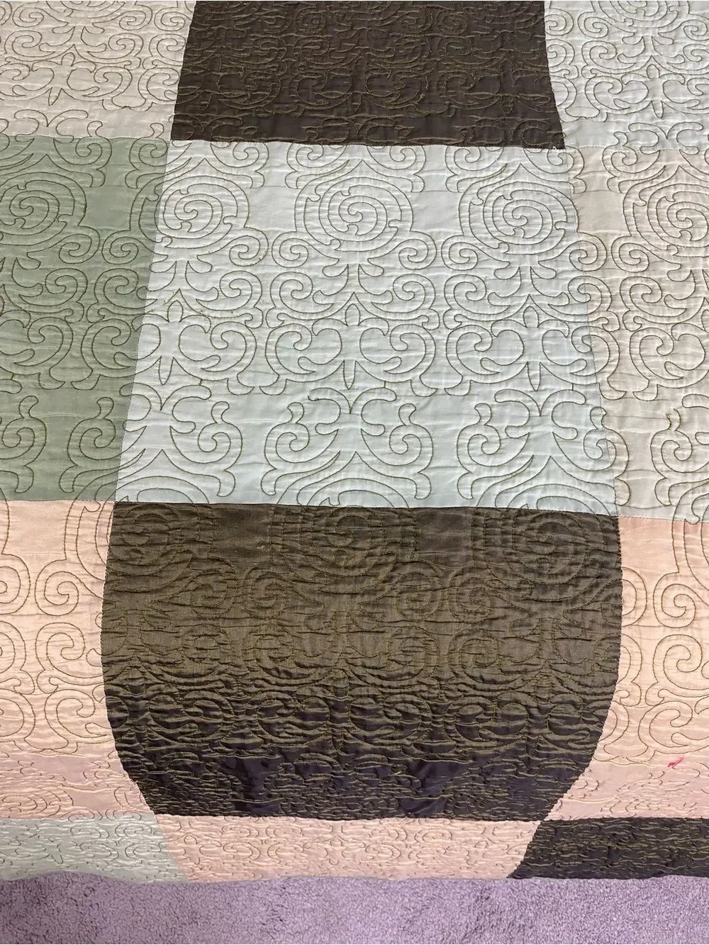 Rare 70s Springmaid patchwork Lightweight bedspread/ Quilt green brown gold